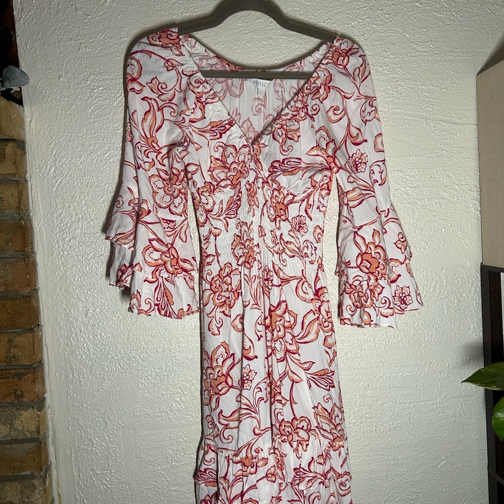 Apricot White Dress with Pink & Coral Floral Print
